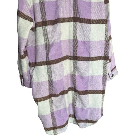 Blank NYC Lavender Beige White Plaid Oversized Long Shirt Jacket Shacket Small - Picture 15 of 15